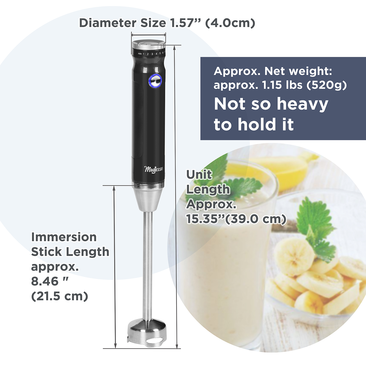 Magiccos HB109 Stick Blender Magiccos Immersion Stick Hand Blender - 9 Speeds Contorl, Slim Stick Blender Wand, 350W DC